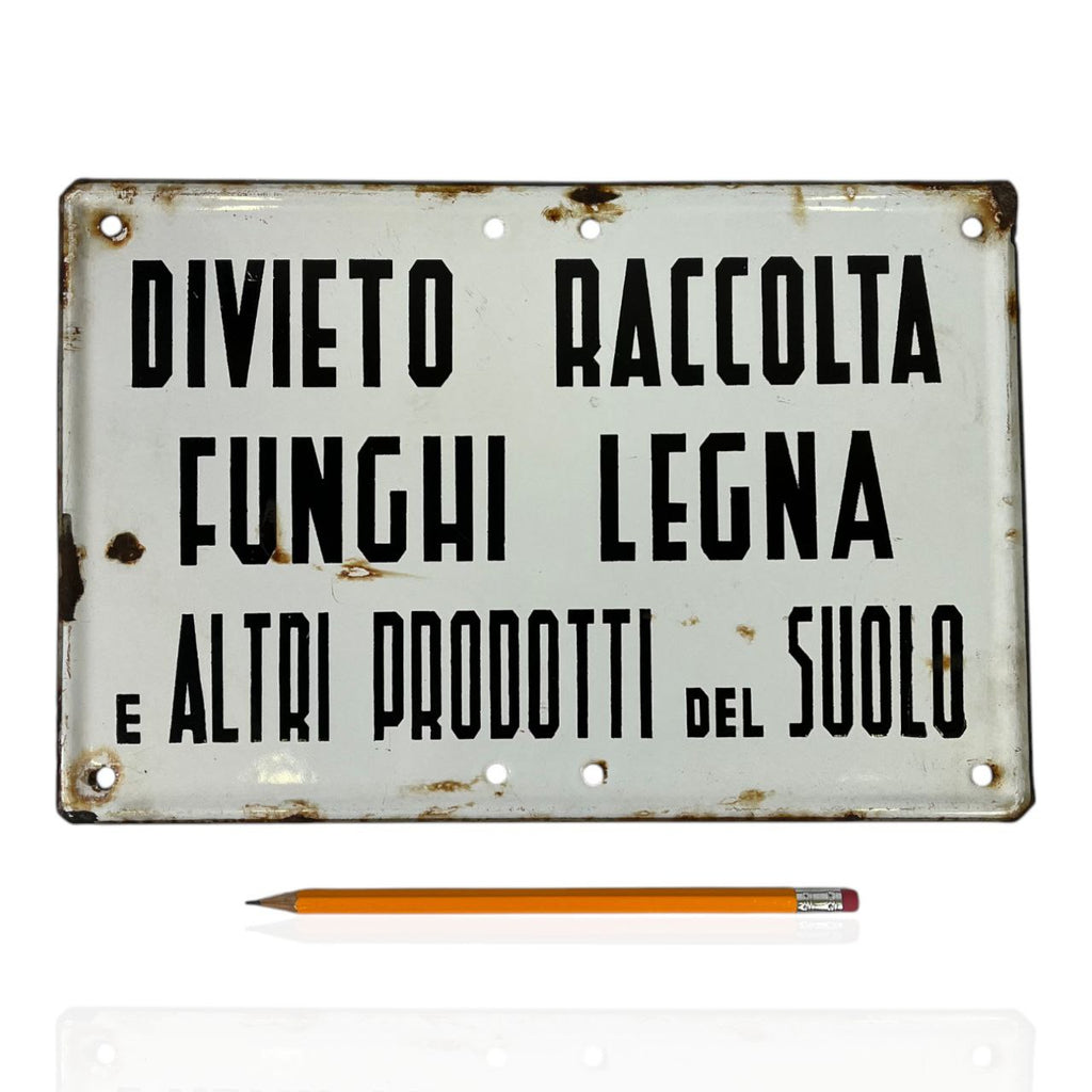 Targa smaltata - Divieto Raccolta Funghi e Legna | Anni '70