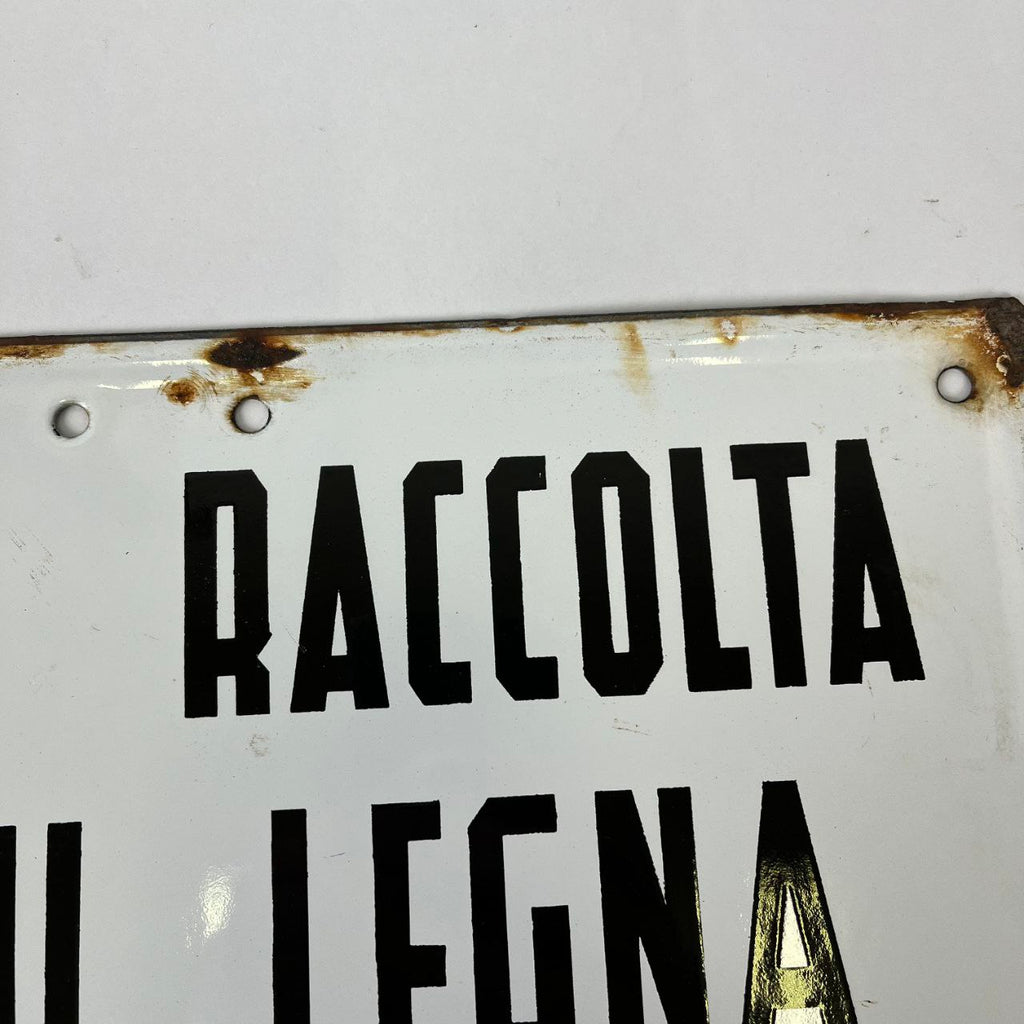 Targa smaltata - Divieto Raccolta Funghi e Legna | Anni '70