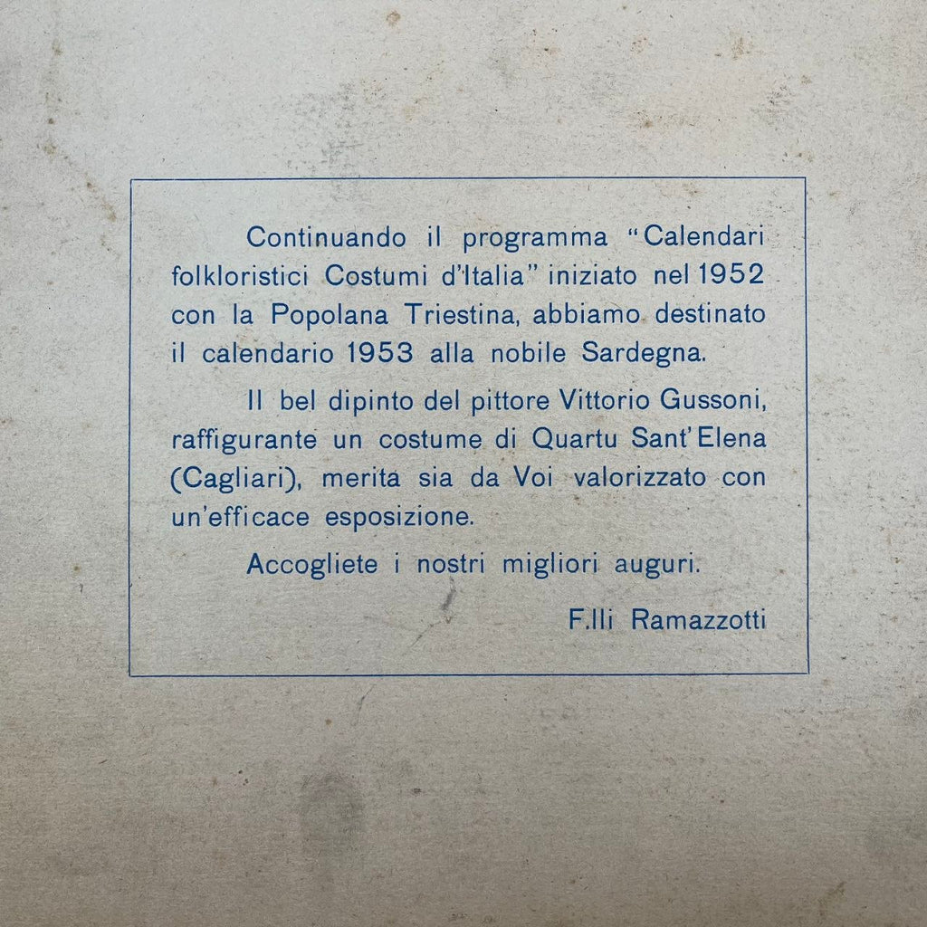 Calendario Storico Ramazzotti – "Fanciulla in abito di Quartu Sant'Elena" di Vittorio Gussoni