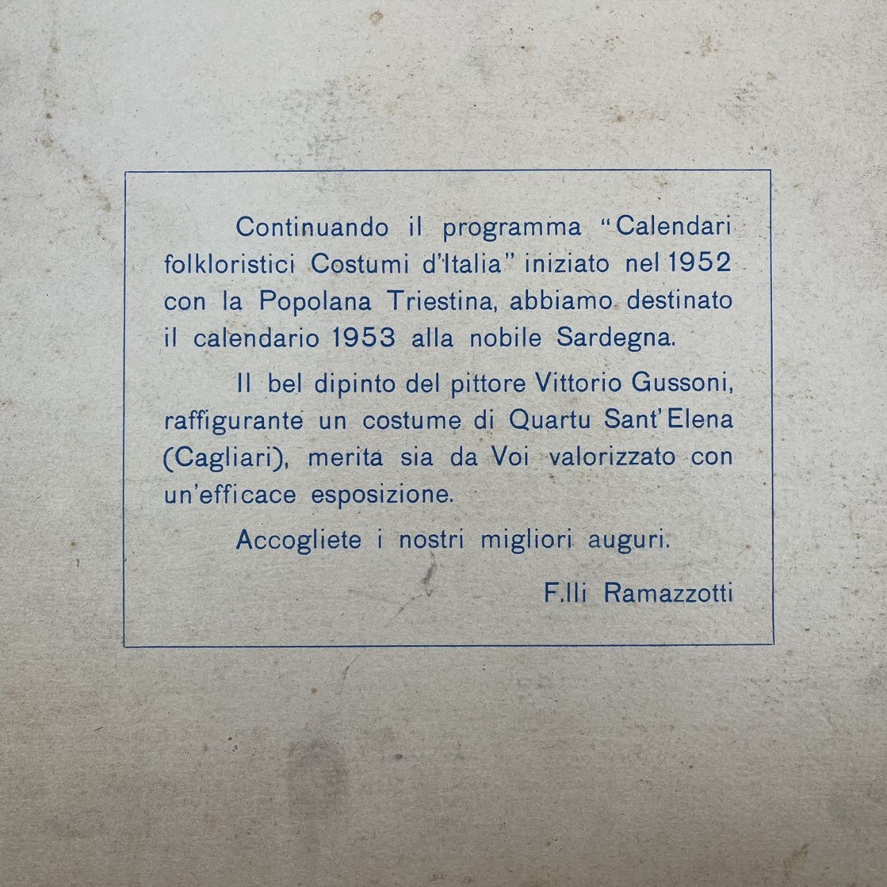 Calendario Storico Ramazzotti – "Fanciulla in abito di Quartu Sant'Elena" di Vittorio Gussoni